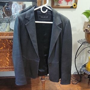 Women's Leather Black Jacket, Slight Condition Issue On Sleeve And Collar.